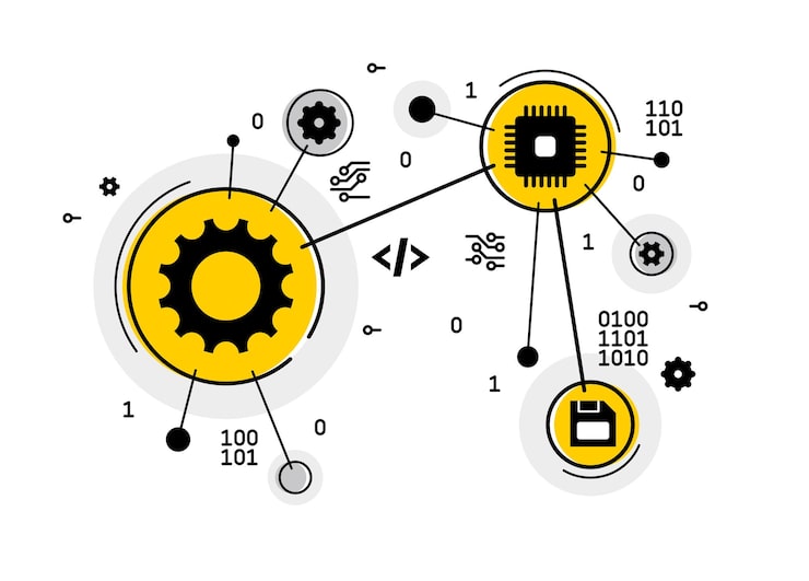 Vector programming and computer pc engineering vector illustration repairing and fixing bugs coding app on pc