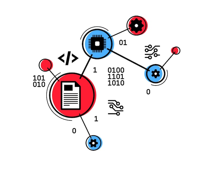 Vector programming and computer pc engineering vector illustration repairing and fixing bugs coding app on pc