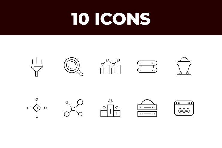 Vector programming coding set of web icons in line style software development icons for web and mobile app