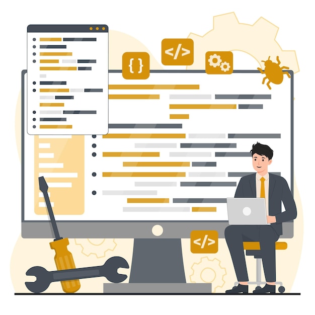 Programming concept set Software development coding and programming Vector flat illustration