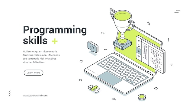 Programming skills code engineering learning isometric web banner design template vector