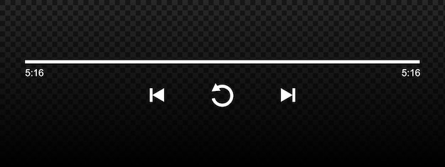 Progreso del reproductor de audio o video barra de carga con deslizador de tiempo repetir rebobinar y botones de avance rápido