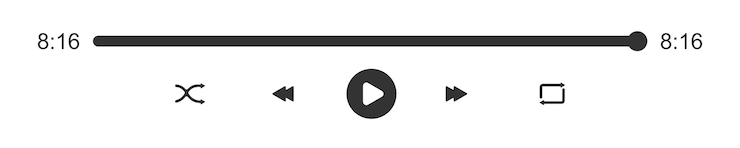 Vector progreso del reproductor de audio o video barra de carga con deslizador de tiempo reproducir remolque rápido hacia adelante botones de repetición widget de reproducción de reproductor de medios