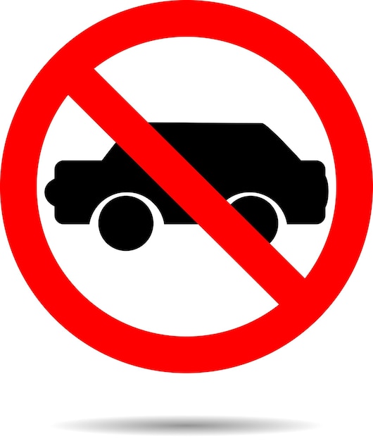 Prohibición de coches firmar icono plano Detener ningún símbolo ilustración no insignia vector rojo