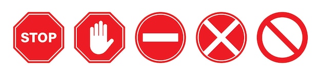Prohibición de detención no cruce el icono prohibido Establezca los símbolos de la señal de seguridad vial en el vector de color rojo