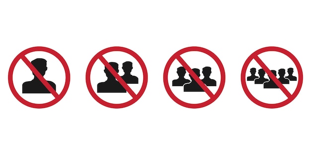 Prohibición de multitud de personas. El distanciamiento social evita el icono de las multitudes. EPS vectoriales 10