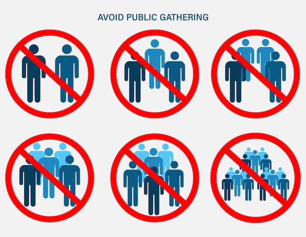 Prohibición de reunión Prohibición de reunión para dos, tres, cuatro, cinco, seis o más personas Distanciamiento social Mantenga su distancia Icono de 6 pies Ilustración vectorial aislada sobre fondo blanco