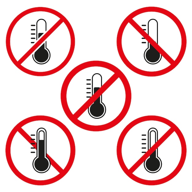 Prohibido conjunto de termómetro Prohibido control de temperatura No hay medida de fiebre Ilustración vectorial EPS 10