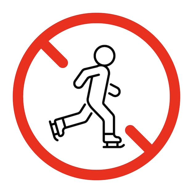 Prohibido patinar en patines para personas Líneas de señal Símbolo de persona en patines en hielo prohibido
