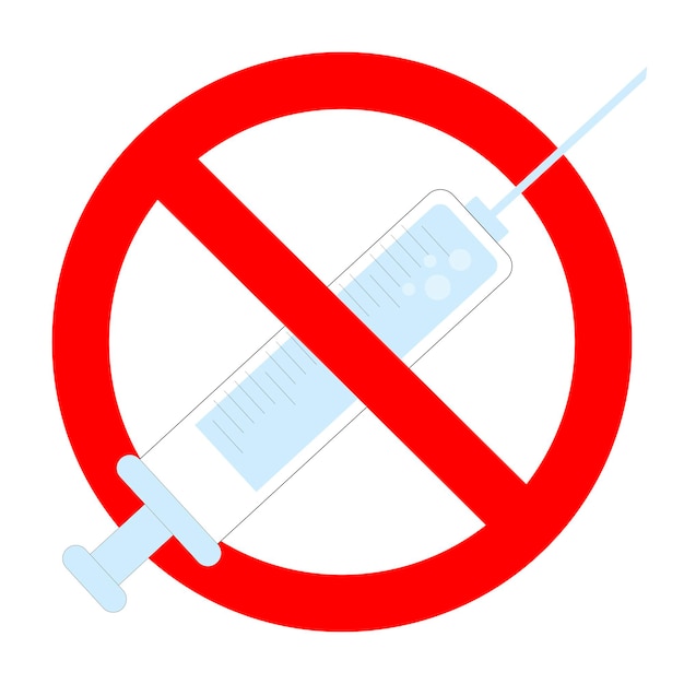 Prohibir la inyección de prohibición de vacunación por símbolo de signo de icono de jeringa