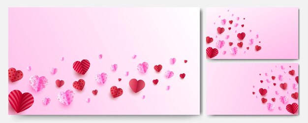 Promo Web Banner Antecedentes para la venta del día de San Valentín Hermosos corazones rojos y rosas Vector