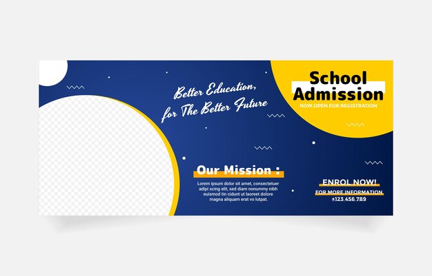 Promoción de admisión escolar para vector de plantilla de registro