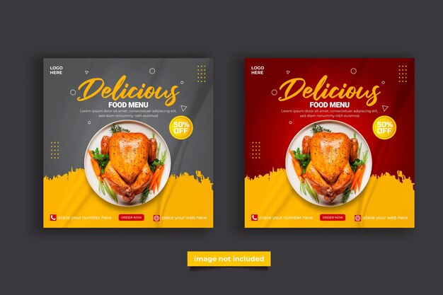 Promoción de alimentos en redes sociales y diseño de publicación de banner plantilla de publicación en redes sociales para alimentos