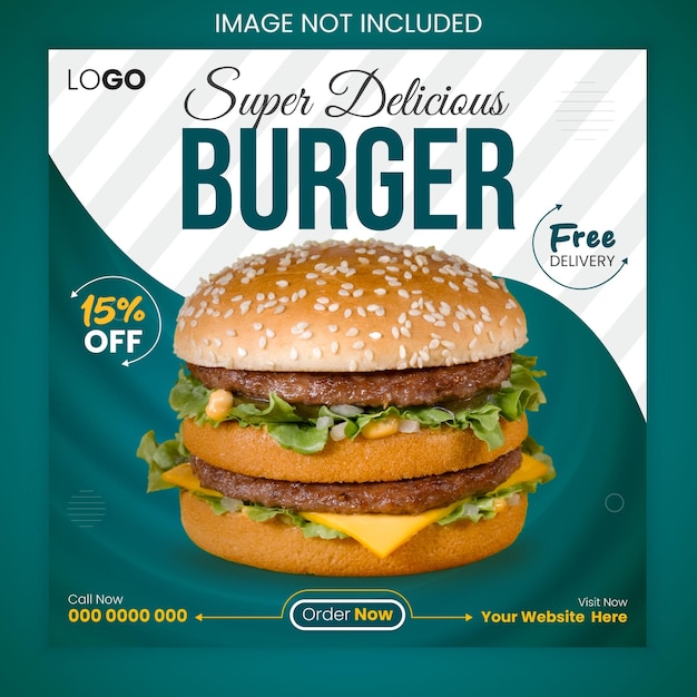 Promoción de alimentos en las redes sociales y plantilla de diseño de anuncios de hamburguesas