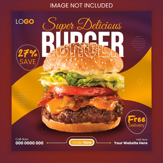 Vector promoción de alimentos en las redes sociales y plantilla de diseño de anuncios de hamburguesas