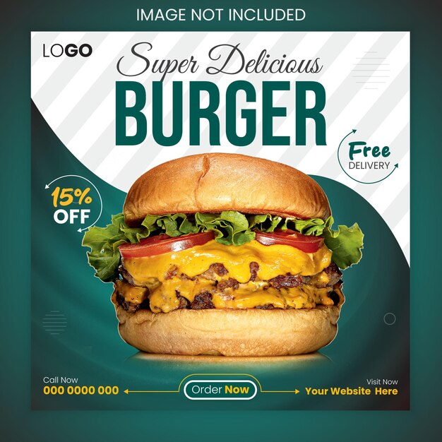 Promoción de alimentos en las redes sociales y plantilla de diseño de anuncios de hamburguesas