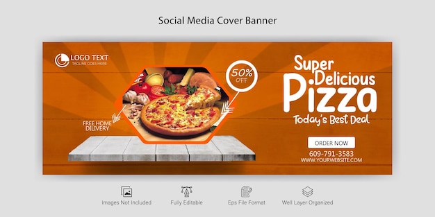 Promoción de alimentos en redes sociales y plantilla de diseño de banner de facebook