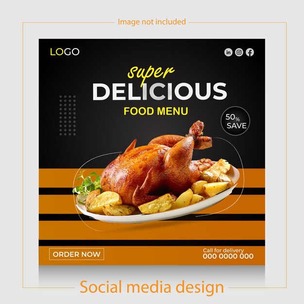 Promoción de alimentos en las redes sociales y plantilla de diseño de post de banner de Instagram