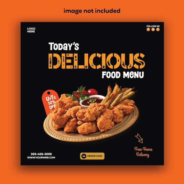 Promoción de alimentos en las redes sociales y plantilla de diseño de post de banner de Instagram