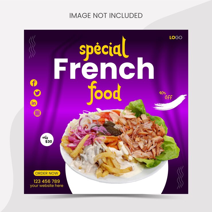promoción de alimentos en redes sociales y plantilla de diseño de publicación de banner de Instagram o plantilla de banner cuadrado