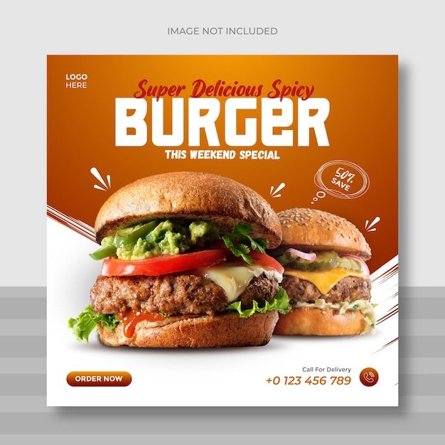 Vector promoción de alimentos en redes sociales y plantilla de diseño de publicación de banner de instagram vector premium