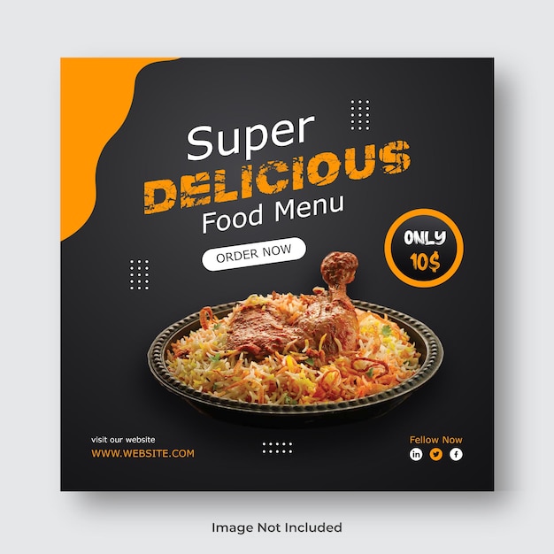 Promoción de alimentos en redes sociales y plantilla de diseño de publicaciones de banner de Instagram