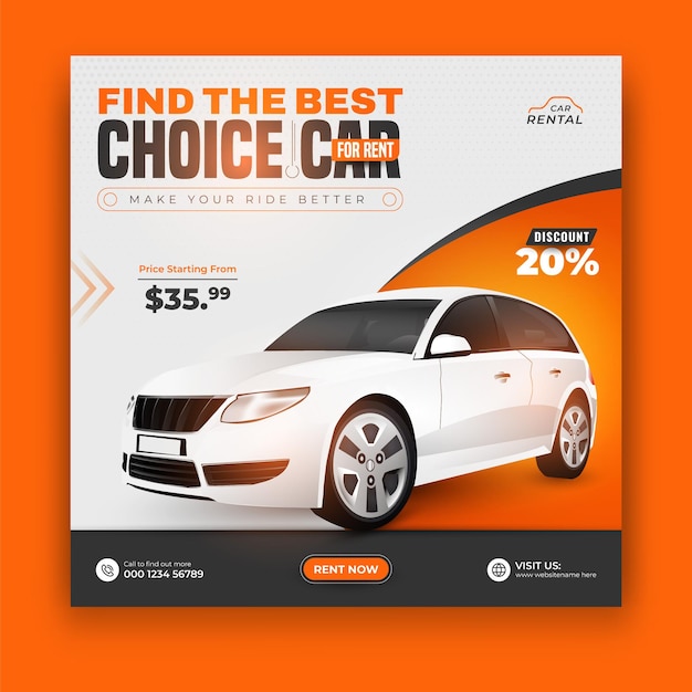 Vector promoción de alquiler de automóviles y banner de redes sociales de automóviles o plantilla de publicación en instagram