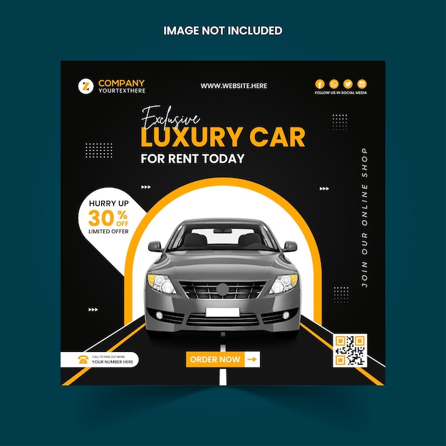 Promoción de alquiler de automóviles en las redes sociales plantilla vectorial de publicaciones de Instagram