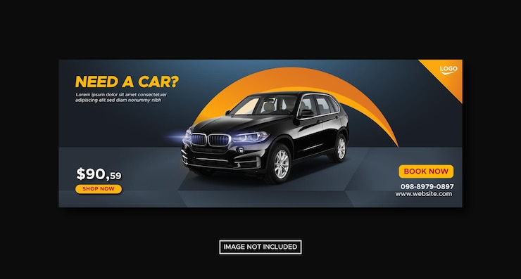 Vector promoción de alquiler de coches plantilla de banner de portada de facebook de redes sociales