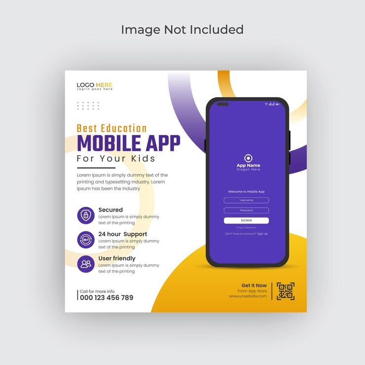 Promoción de aplicaciones móviles, redes sociales, publicación de banner de instagram y plantilla de banner web Vector Premium