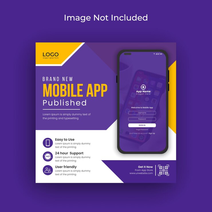 Promoción de aplicaciones móviles, redes sociales, publicación de banner de instagram y plantilla de banner web Vector Premium