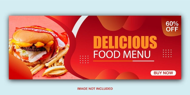promoción de banner de hamburguesa de menú de comida y plantilla de publicación de restaurante de banner de portada de Facebook en redes sociales
