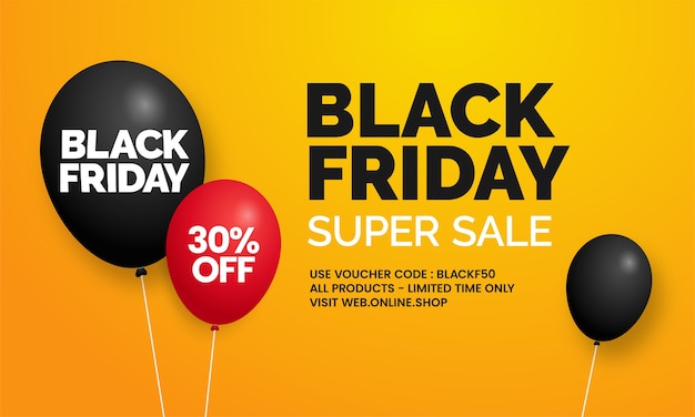 Promoción de banner de tienda en línea de redes sociales simples de super venta de viernes negro con globo