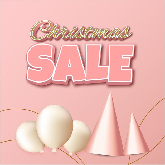 Promoción de banner de venta de navidad con elementos 3D color rosa