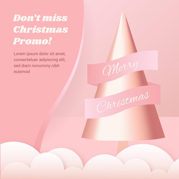 Promoción de banner de venta de navidad con elementos 3d color rosa