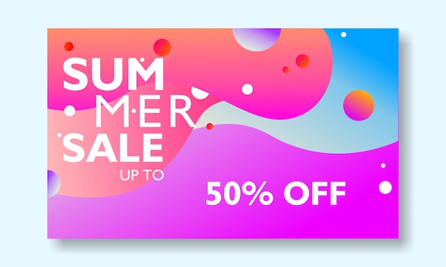 Promoción de banner de venta de verano con colorido paisaje tropical.