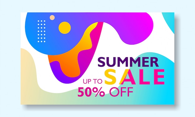 Promoción de banner de venta de verano con forma líquida abstracta colorida