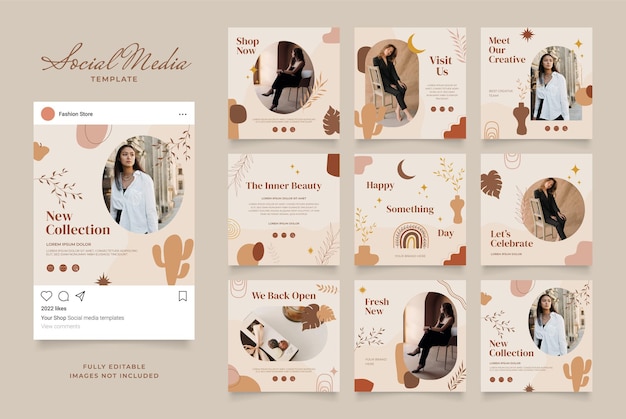 Promoción de blog multipropósito de plantilla de redes sociales. Cartel de venta orgánica con marco de publicación cuadrada de instagram y facebook totalmente editable. Fondo de vector de banner de anuncio de color caqui marrón beige