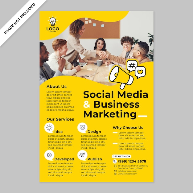 Promoción de carteles de agencia de marketing empresarial y redes sociales en estilo de diseño plano