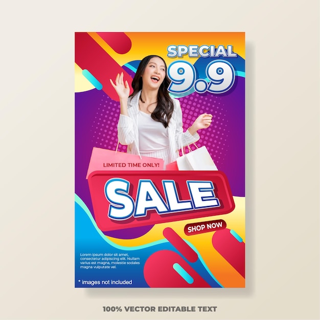 Vector promoción de carteles de venta con texto editable