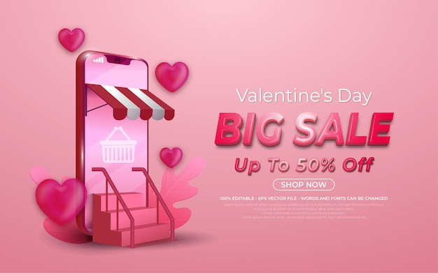 Promoción de compras en línea de gran venta editable de San Valentín