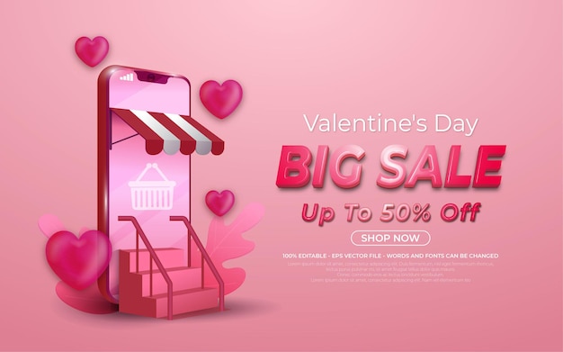 Promoción de compras en línea de gran venta editable de san valentín