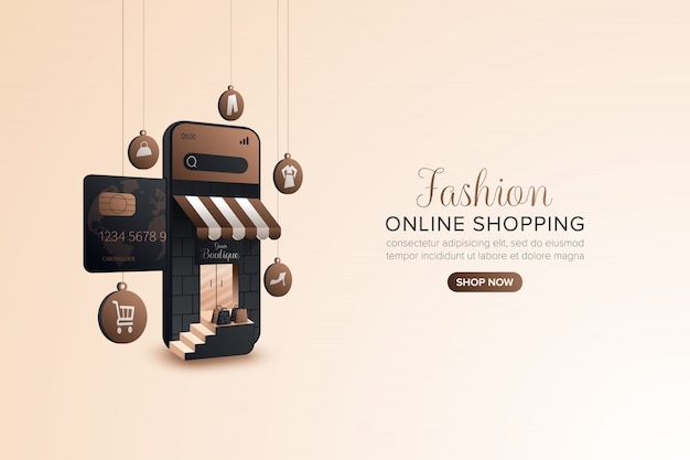 Promoción de compras de moda en línea en dispositivos móviles o web