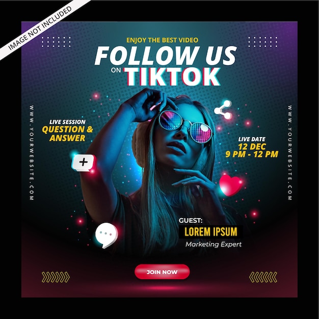 Vector promoción de cuenta tiktok para plantilla de publicación de instagram