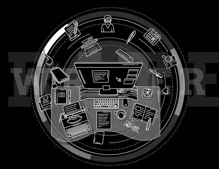 Vector la promoción para escritores y redactores publicitarios es una ilustración moderna y elegante. úsela para crear promociones sobre sus servicios y habilidades.
