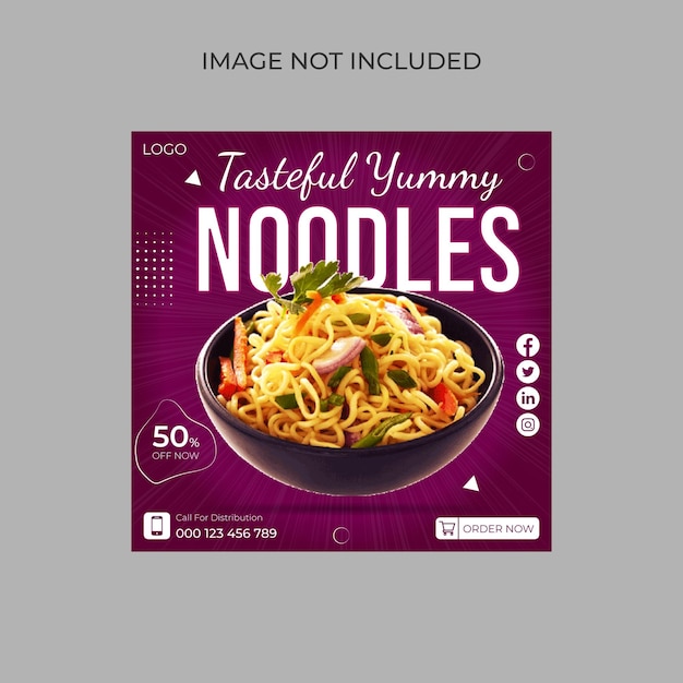 Promoción especial de fideos en redes sociales y plantilla de publicación de instagram