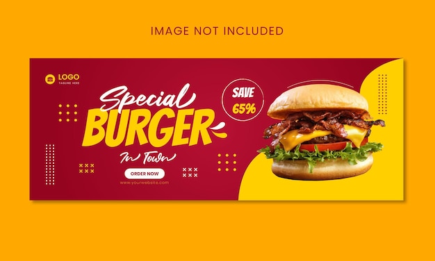 Promoción especial de menú de comida rápida de hamburguesas banner de redes sociales y plantilla de portada de facebook