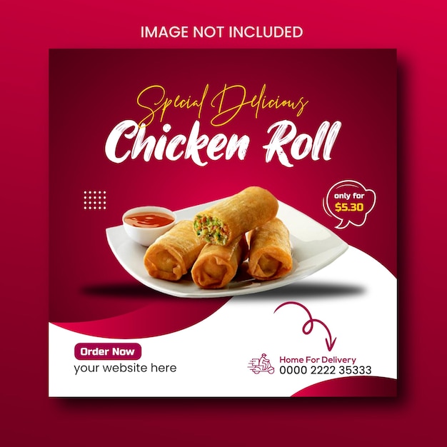 Vector promoción especial de rollo de pollo delicioso en redes sociales y diseño de publicación de banner de instagram