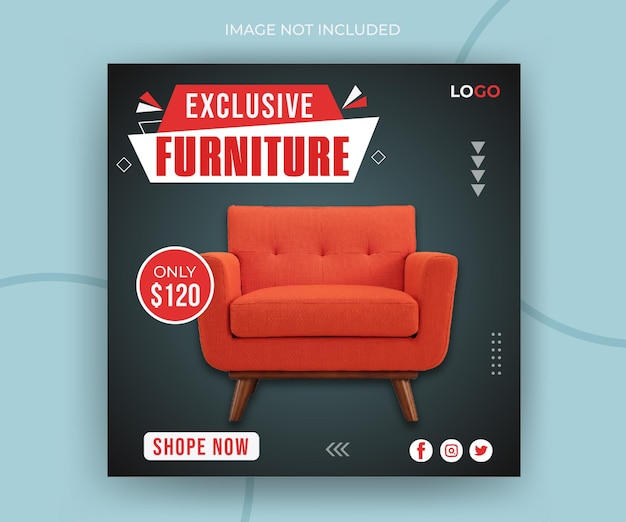 Vector promoción exclusiva de productos de muebles publicación en redes sociales o plantilla de banner web cuadrado