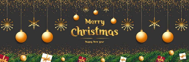 Promoción de fondo de feliz Navidad con estrellas doradas y elementos de Navidad realistas Vector